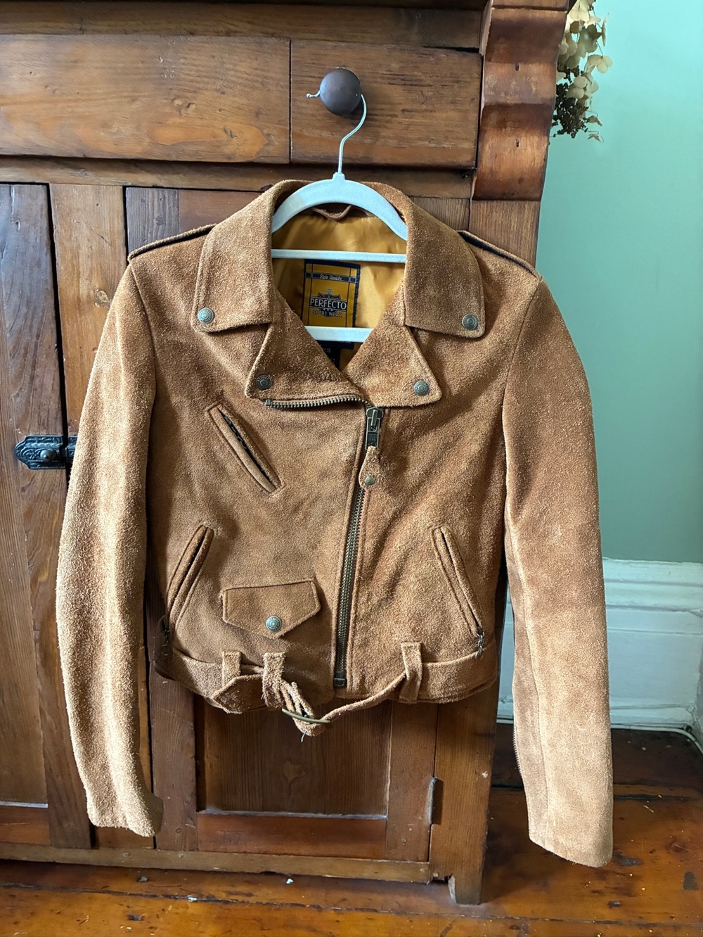 Schott NYC Tan Suede Biker Jacket